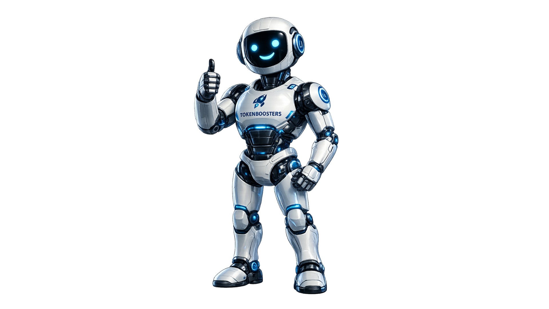 TokenBoosters robot mascot giving a thumbs up